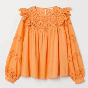 H&M Eyelet Ruffle Puff Sleeve Top Medium